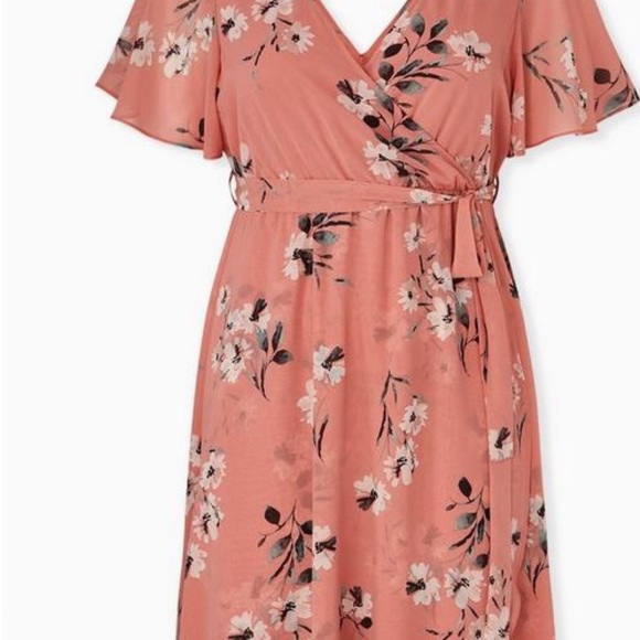 TORRID Midi Chiffon Wrap Dress Floral White Size 1X 14/16 - Picture 6 of 6